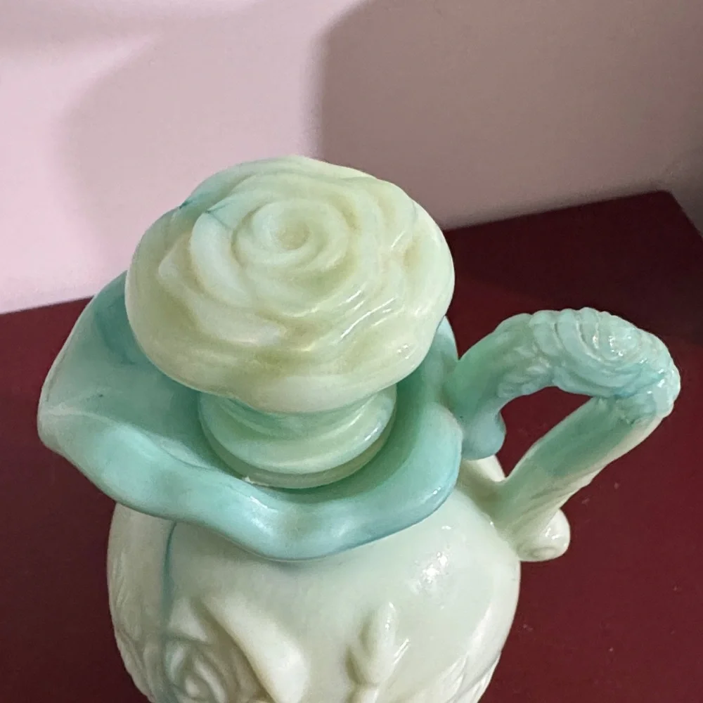 Vintage Avon Green Glass Vase with Floral Design